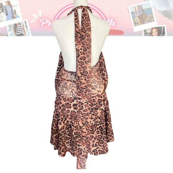 Lulus Leopard Print Halter Mini Dress Sz L - Picture 3 of 7